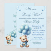 Teddy Bear with balloons baby shower invitation (Devant / Derrière)