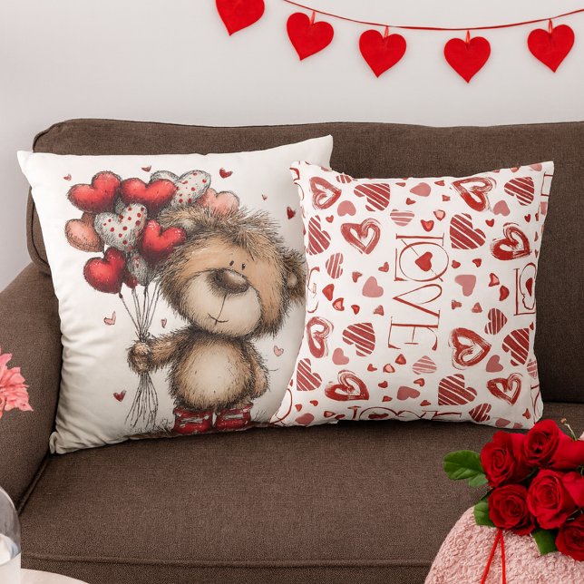 Teddy Bear With Heart Balloons & LOVE Pattern Kussen (Creator heeft geüpload)