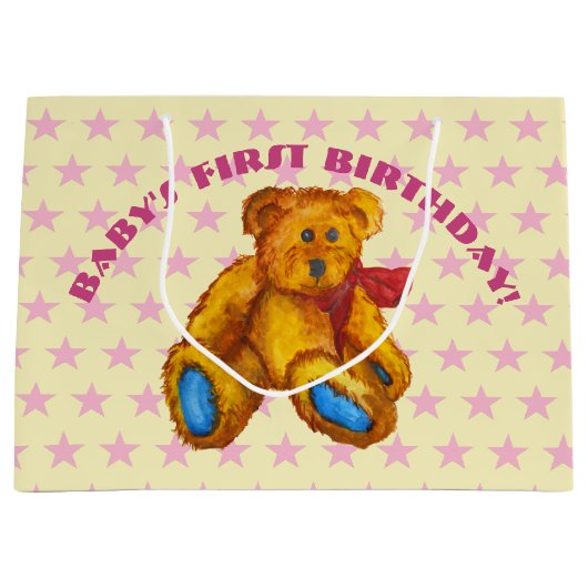 Teddy Bear With Pink Stars Groot Cadeauzakje (Voorkant)