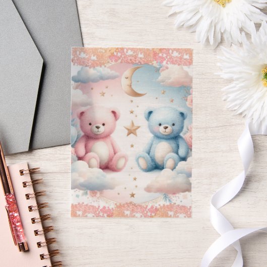 Teddy Bear wolken en maan Zitting Grafiek Vellum Uitnodigingen (Huwelijk)