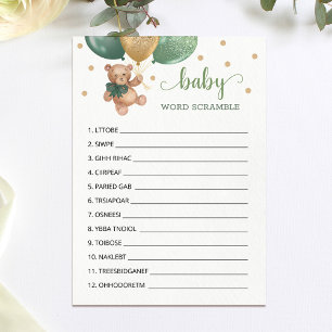 Teddy Bear Word Scramble Baby shower Carte de jeu