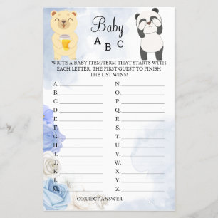 Teddy Bears Baby ABC Shower Game Card Flyer