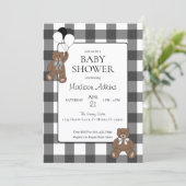 Teddy Bears Black Buffalo Check Baby Shower Kaart (Staand voorkant)