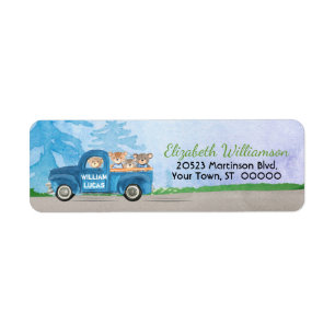 Teddy Bears Blue Truck Green Baby Label