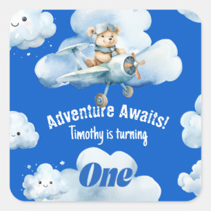 Teddy Bear's eerste verjaardag een cursus in kaart Vierkante Sticker