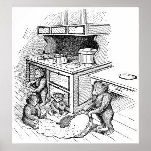 Teddy Bears maken een Mess in de keuken Poster