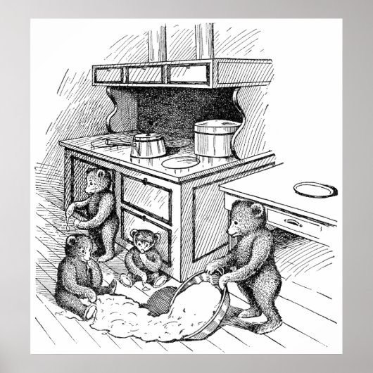 Teddy Bears maken een Mess in de keuken Poster (Voorkant)