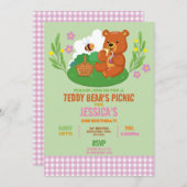 Teddy Bear's Picknick Verjaardagspark Roze Kaart (Voorkant / Achterkant)