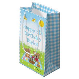Teddy Bears Picnic Blue Gingham Happy Birthday Klein Cadeauzakje