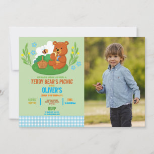 Teddy Bear's Picnic Verjaardag Foto Park Blauw Kaart