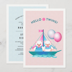 Teddy Bears Twin Girl & Boy Baby shower Invitation Kaart