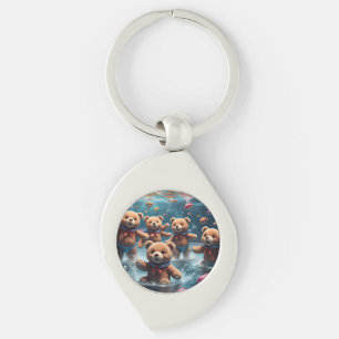 Teddy Bears Zwemmen in een zwembad van vis Sleutelhanger