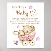 Teddy beer baby beer zegt geen baby shower spel poster (Voorkant)