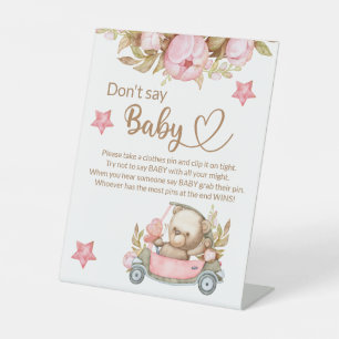 Teddy beer baby beer zegt geen baby shower spel reclamebord met voetstuk