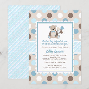 Teddy beer baby shower-uitnodiging blauw kaart
