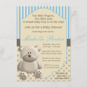 Teddy beer Baby shower Uitnodiging voor een jongen