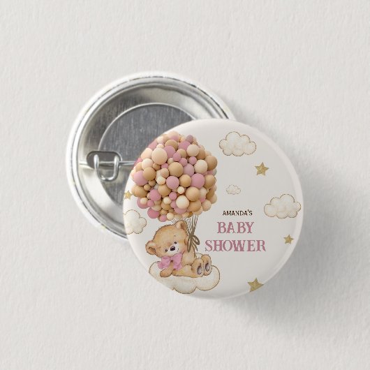 Teddy Beer ballonnen beige Roze Ronde Button 3,2 Cm (Voorkant /achterkant)
