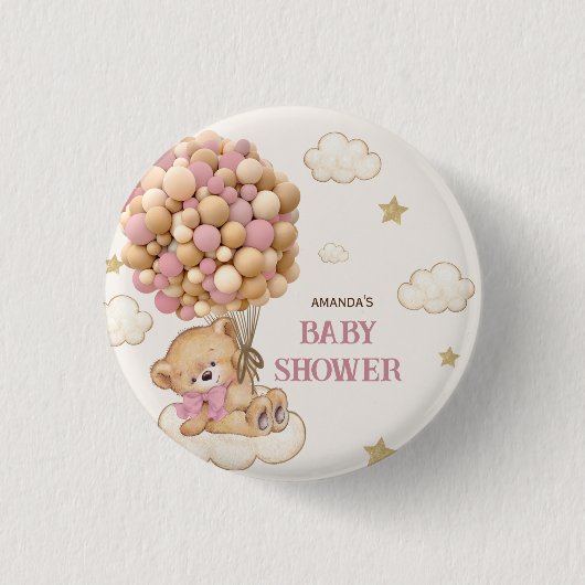 Teddy Beer ballonnen beige Roze Ronde Button 3,2 Cm (Voorkant)