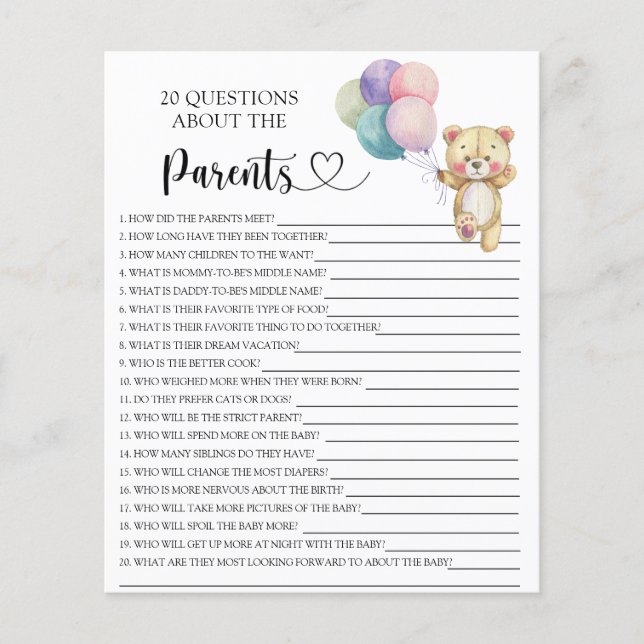 Teddy beer ballonnen - spelletjes over de ouders (Voorkant)