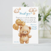 Teddy Beer Beige Ballon  Bedankkaart (Staand voorkant)