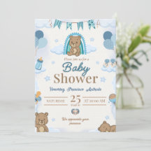 Teddy Beer Blauwe Baby Shower Uitnodiging