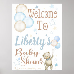 Teddy Beer Blauwe Baby Shower Welkom Bord Poster
