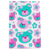 Teddy-beer en bloemen roze watje witte cadeazak medium cadeauzakje (Voorkant)