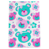 Teddy-beer en bloemen roze watje witte cadeazak medium cadeauzakje (Achterkant)