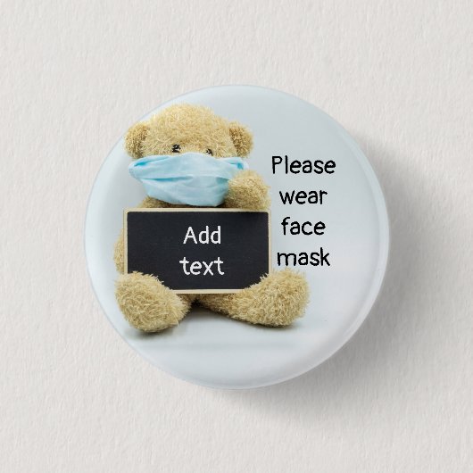 Teddy-beer en -teken draag gezichtsmasker ronde button 3,2 cm (Voorkant)