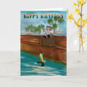 Teddy beer Fish 4th Happy Birthday Kaart (Gele Bloem)