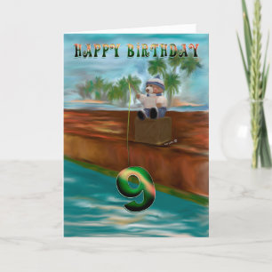 Teddy beer Fishth 9th Happy Birthday Kaart
