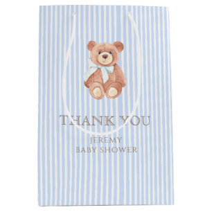 Teddy Beer Jongen Klassiek Blauw Gestreepte Baby S Medium Cadeauzakje