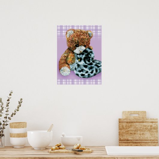 Teddy beer knuffels baby licht paars afdrukken poster (Keuken)