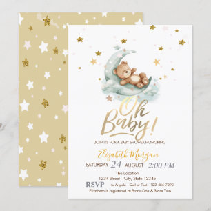 Teddy Beer Maan Sterren Baby Shower Kaart