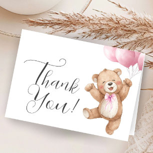 Teddy Beer Meisje Baby Shower Roze Gevouwen Dank J Bedankkaart