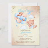 Teddy beer met baby shower van ballonnen kaart (Voorkant)
