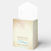 Teddy beer met bruine en blauwe ballonnen en wolke bedankdoosjes (Geopend)