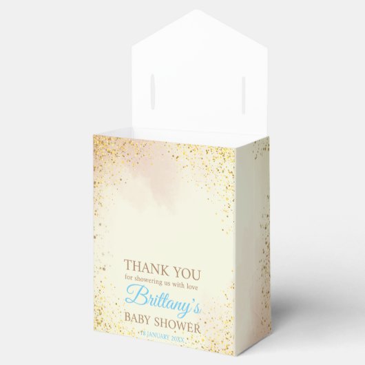 Teddy beer met bruine en blauwe ballonnen en wolke bedankdoosjes (Geopend)