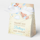 Teddy beer met bruine en blauwe ballonnen en wolke bedankdoosjes (Voorkant Zijde)