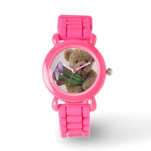teddy beer met calla lilies girl watch horloge