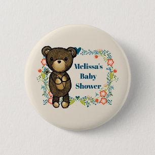 Teddy beer met Floral Wreath Baby shower Ronde Button 5,7 Cm
