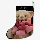 Teddy beer met weefselhart kleine kerstsok (Achterkant)