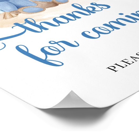 Teddy bergt blauw bloemen pampas bedankt om te kom poster (Hoek)