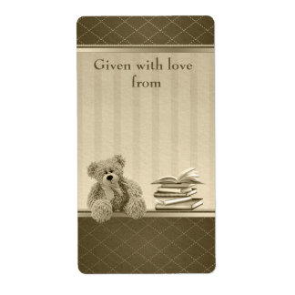 Teddy Bring a Book Neutral Baby shower Bookplaten Etiket