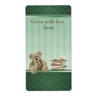 Teddy Bring a Book Neutral Baby shower Bookplaten Etiket