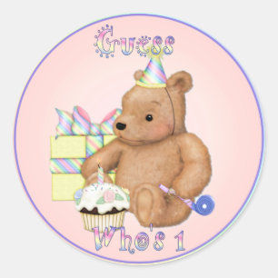 Teddy Cupcake Eerste Verjaardag Ronde Sticker