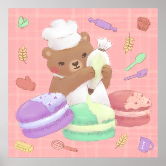 Teddy de bakker met macarons poster (Voorkant)