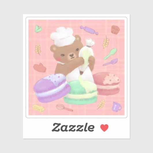 Teddy de bakker met macarons sticker (Vel)