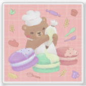 Teddy de bakker met macarons sticker (Voorkant)