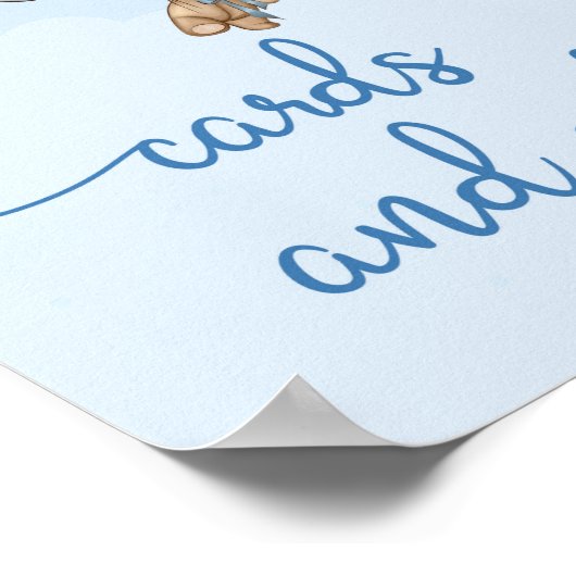 Teddy draagt blauwe bruine ballonkaarten en cadeau poster (Hoek)